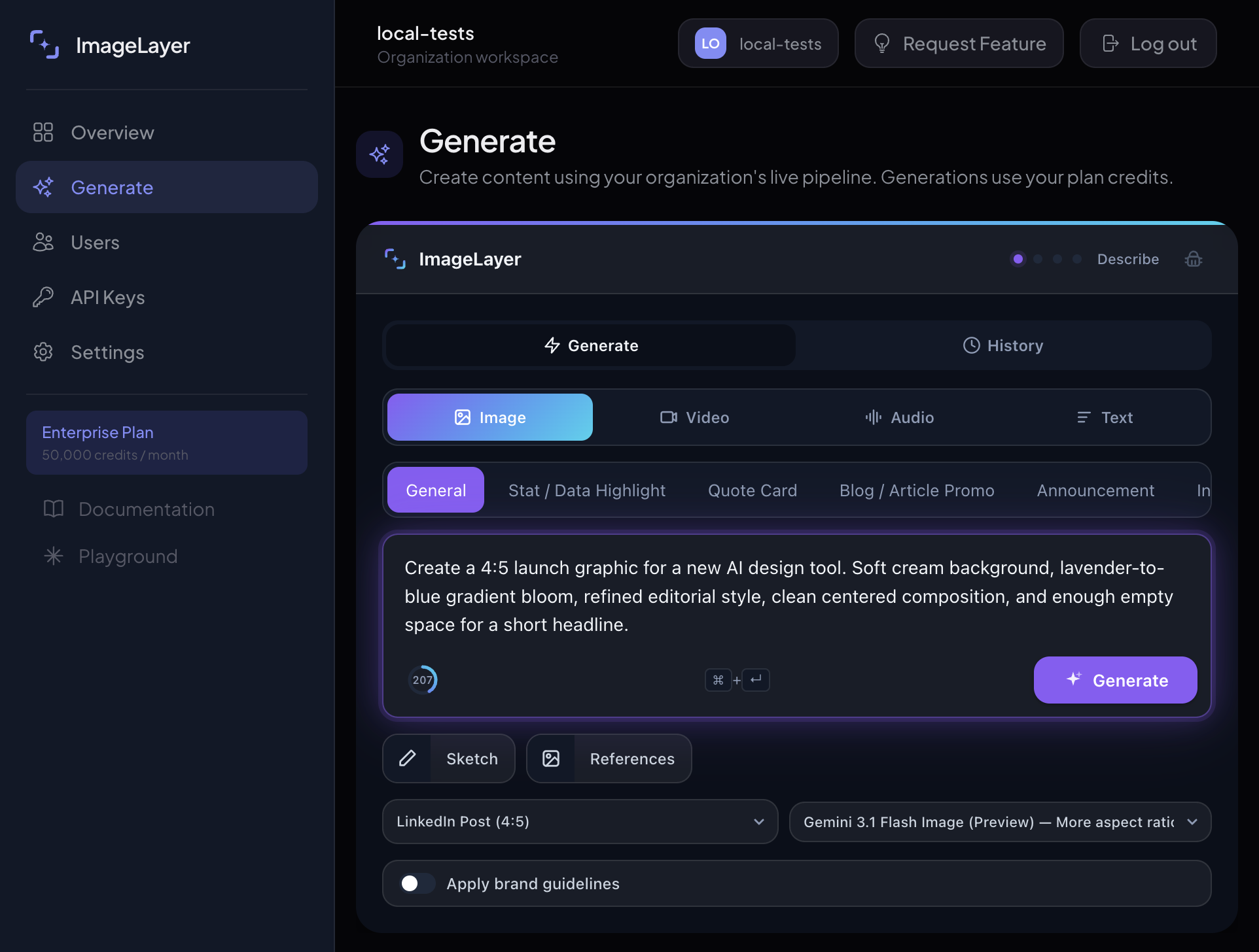 The widget with a typed image prompt ready to submit