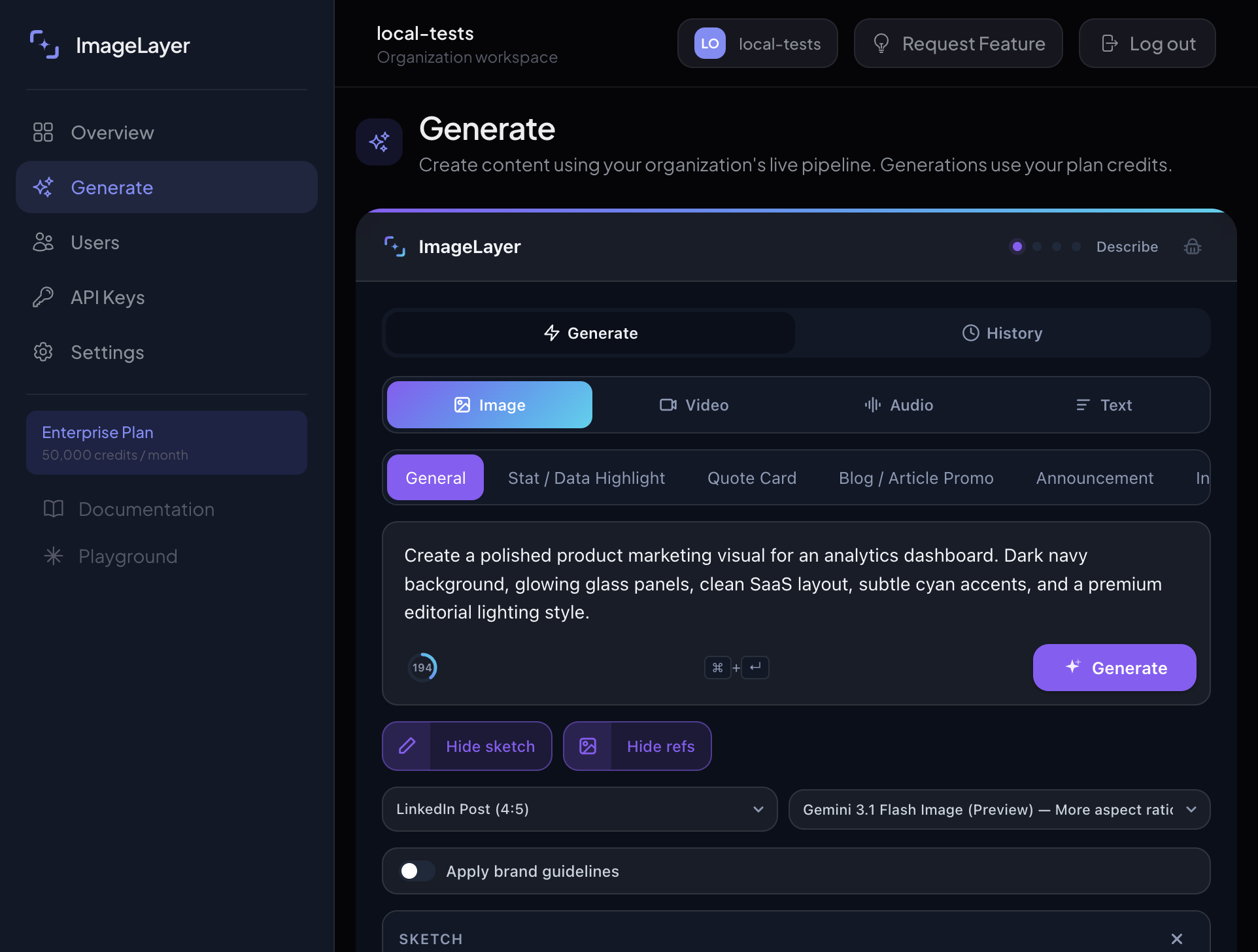 The Sketch canvas and References panel opened inside the widget