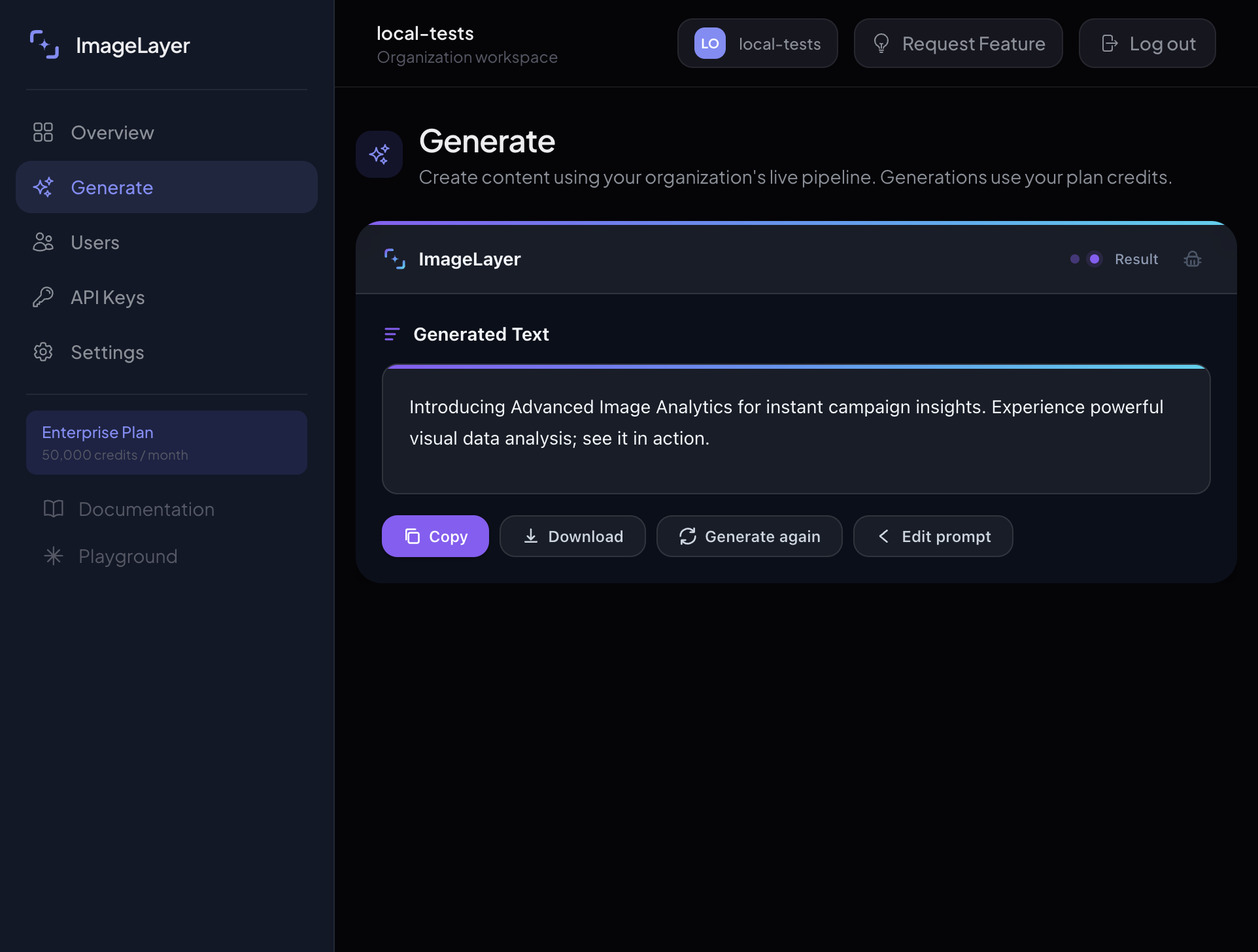Text generation result visible in the widget