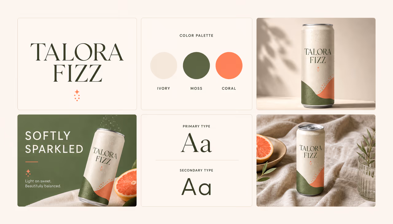 Talora Fizz botanical sparkling water launch campaign brand kit